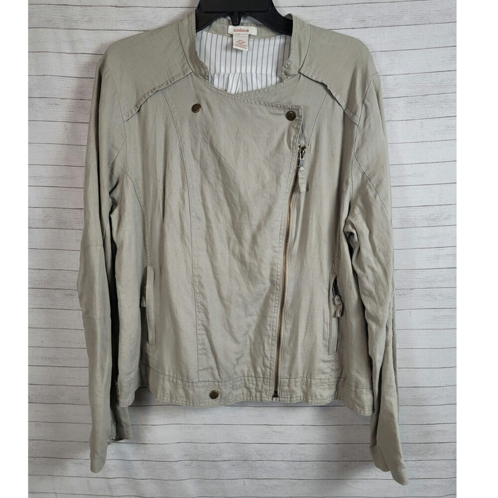 Sundance 100% Linen Moto Asymmetrical Jacket in Linen Beige, sz Medium